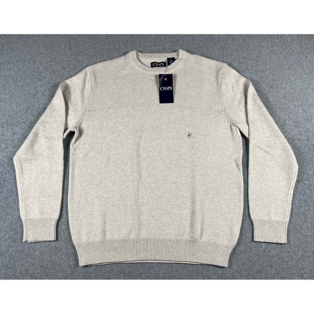 Chaps Mens Oatmeal Heather Cotton Crewneck Sweater Textured Knit 750653313001 M